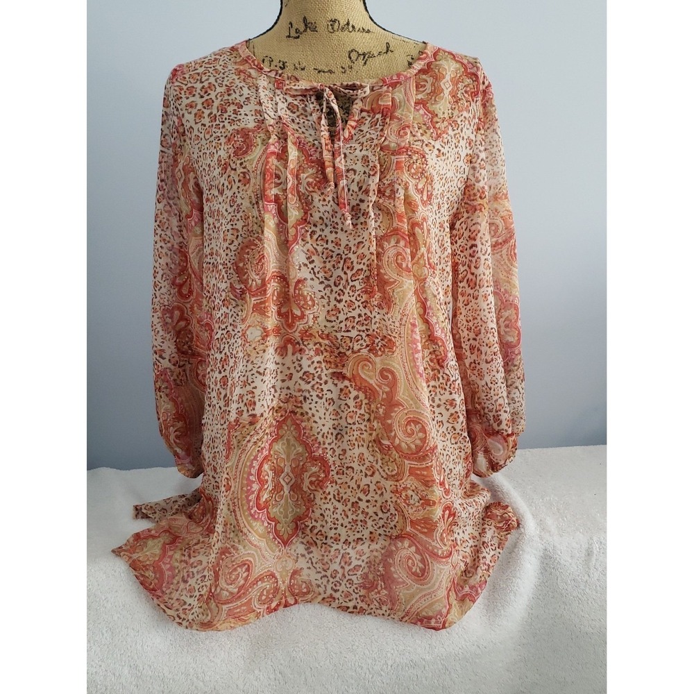 Kim Rogers Womans See Through Blouse Size Medium 3/4 Sleeves